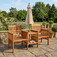 Ensemble de chaises d'extérieur modernes en bois de mahogany massif finition naturelle pour 2 personnes