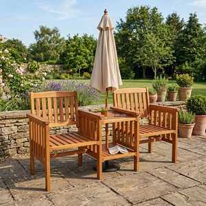 Conjunto de Sillas Modernas para Exteriores, Madera de Caoba Sólida con Acabado Natural para 2 Personas - Product Image 5