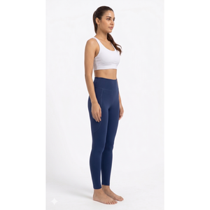 Blue Women Solid High Waist Yoga <b>Leggings</b> <b>with</b> Butt Shaping Design Breathable Cotton Spandex Material and Utility <b>Pocket</b> For - Product Image 3