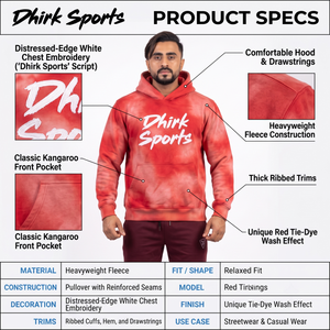 Sudadera con Capucha Roja Tie Dye Personalizada para Hombre, de Algodón Grueso y Felpa, con Bolsillo, Transpirable, Estilo Urbano, Fabricante OEM - Product Image 5