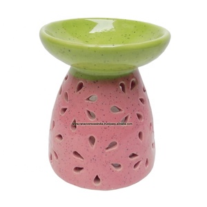 Personalized Ceramic Aroma <b>Lamp</b> Essential <b>Oil</b> Burner with Carving Scent Pink and Gren Round Design for Home and Wedding Decor - Product Image 1