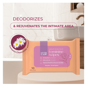 Luck-Lady 10 Lingettes Féminines Extrait de Camomille Ginseng Piper Betle Lingettes Humides Antibactériennes Fabriquées au Vietnam OEM - Product Image 1
