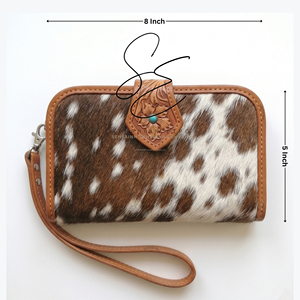 Cartera de mano de cuero genuino con diseño floral, hecha a mano, estilo vintage para mujer, personalizada, OEM - Product Image 3