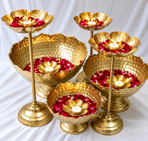 <b>Hammered</b> Brass Urli Candle Stand Set of 5 Lotus Bowl Floating Diya <b>Holder</b> Decorative Centerpiece for Wedding Party Home Decor - Product Image 1