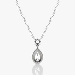 Trendy 925 Sterling <b>Silver</b> Bezel Setting Pear Shaped White Sapphire with Natural IJ Diamond Pendant <b>Necklace</b> for Women - Product Image 4