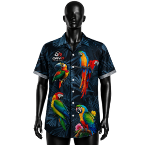 Chemise hawaïenne ORVO Sports pour homme, manches courtes, imprimé tropical avec des perroquets, vacances d'été, décontractée, respirante, séchage rapide, tissu sergé - Product Image 3