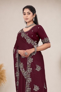 Sari en satin et mousseline de soie pour femme, personnalisable, style indien, broderie Swarovski, design Patola, style traditionnel, pour mariage, par Vexotrend - Product Image 6
