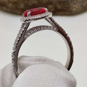 Anillo de Halo de Dos Vías con Corte Ovalado de Moissanita Roja y Rubí, de Plata Fina 925 Original, para Mujer, Regalo de Propuesta de Matrimonio para Ella - Product Image 5