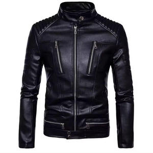 Custom Slim Fit <b>Men's</b> Black PU Faux Leather Motorcycle Biker <b>Jacket</b> Multi-Zip Stand Collar Streetwear Fashion Autumn Outerwear - Product Image 5
