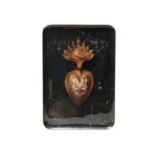 Plateau de service vintage en émail rose avec écriture française, plateau décoratif en métal pour table basse, cadeau romantique, plateau émaillé avec bord doré - Product Image 2