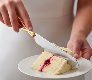 Ensemble de spatule et couteau à gâteau avec poignée en ruban doré, en acier inoxydable, pour la cuisine et la maison - Product Image 4
