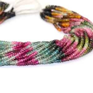 16-Inch Multi <b>Tourmaline</b> Faceted Rondelle Beads 3.5-4 mm Size Center Drilled Natural Gemstone Strands - Product Image 1