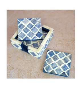Bone Inlay <b>Coaster</b> With Holder Oriental White and Gray Pattern Mats Customizable Size Hotel <b>Table</b> <b>Coaster</b> - Product Image 4