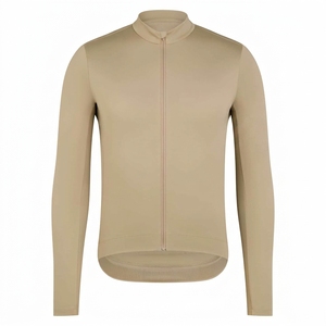 Maillot de cyclisme beige à manches courtes, fermeture éclair intégrale, col montant, léger, respirant, séchage rapide, 100 % polyester, imprimé par sublimation - Product Image 1