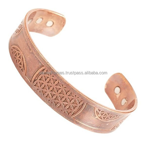 Brazalete Magnético de Cobre Puro con Mandala Geométrico, Grabado Antiguo, Joyería de Bioenergía Curativa, Exportación de Fábrica - Product Image 1