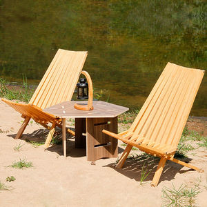 Solid Acacia Wood <b>Folding</b> Lounge <b>Chair</b> Low Profile Waterproof Design - Product Image 3