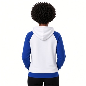<b>Women</b> Greek Sorority <b>Hoodie</b> 1920 Chenille Varsity Number <b>White</b> Blue Color Block Raglan Fleece Hooded Pullover Kangaroo Pocket - Product Image 4