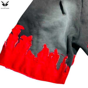 Pantalones Cortos de Hombre Estilo Vintage con Parches de Llama Roja, Ropa Urbana de Alta Calidad, Lavado Ácido, Felpa de Algodón Grueso, Pantalones Cortos Deportivos - Product Image 2