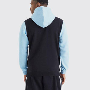 Sudadera con capucha casual para hombre, azul cielo y negro con bloques de color, media cremallera, de algodón y forro polar, con logo personalizado, estilo urbano. - Product Image 2