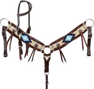 Ensemble de têtières pour chevaux indiens de qualité supérieure avec protège-poitrine au meilleur prix, têtière pour chevaux western sculptée à la main - Product Image 4