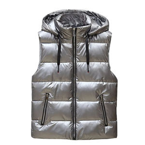 Gilet matelassé noir à capuche pour hommes, avec design patchwork, logo personnalisé, finition mate, fermeture éclair intégrale, pour marques américaines, faible MOQ, vente en gros - Product Image 3