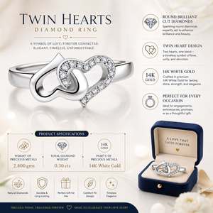 Twin Hearts Round Brilliant Cut Diamond Ring | White Gold Engagement Ring | Romantic Wedding Anniversary Fine Jewelry for Women - Product Image 5