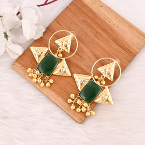 Boucles d'oreilles pendantes élégantes et stylées en onyx vert naturel, plaquées or, en laiton, pour femmes - Product Image 4