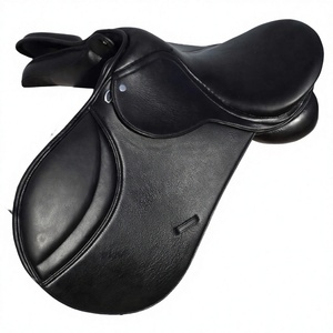 Selle de cheval de saut d'endurance anglaise haut de gamme en cuir souple avec rouleau de genou détachable en plastique fabriqué en Inde - Product Image 1