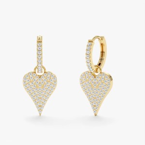 ZAWO HOUSE Boucles d'oreilles en or rose avec diamants en forme de cœur et sertissage pavé pour femme, style romantique, à porter au quotidien - Product Image 5