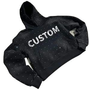 Sudadera con capucha de algodón de gran tamaño de alta calidad para hombres Diseño de lavado ácido Diamantes de imitación laminados Fabricantes personalizados Invierno - Product Image 1
