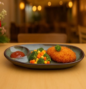 Oval <b>Ceramic</b> Serving <b>Plate</b> With Divided Compartment For Food And Sauce Minimalist Design Dishwasher Safe - Product Image 1
