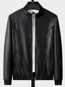 <b>Men</b> <b>Leather</b> Bomber <b>Jacket</b> Zip Up Stand Collar Casual Outerwear Waterproof Windproof Autumn - Product Image 2