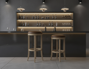 Juego de 2 Taburetes de Bar Modernos de Madera Maciza con Asiento Redondo de PU y Patas Curvas - Product Image 3