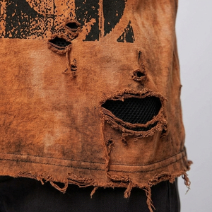 Men's Orange Oversized Printed Washed T-Shirt Street Style 100% Cotton Top Mens Custom Distressed Acid Wash Tee Shirts Men - Product Image 5