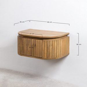 Modern Mango Wood Nightstand <b>Wall</b> <b>Mounted</b> Bedside <b>Table</b> Curved Cabinet Bedroom Furniture - Product Image 3