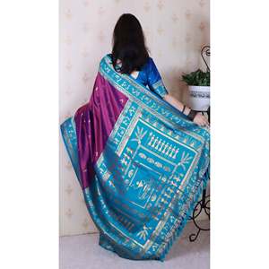 Sari Tradicional de Seda Suave Morada con Bordado Zari y Arte Warli para Mujer - Product Image 4
