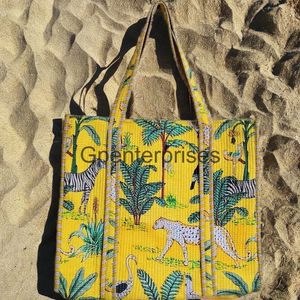 Elegante bolso de mano de algodón para mujer, ligero, reutilizable, diseño de Estampado de jungla, bolso de hombro para compras y viajes a la playa - Product Image 1