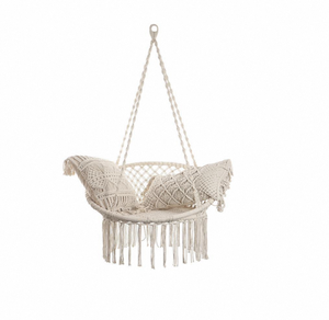 Fauteuil suspendu en macramé de coton fait main pour l'extérieur, avec coussin non imperméable, idéal pour chambre, patio et balcon - Product Image 1