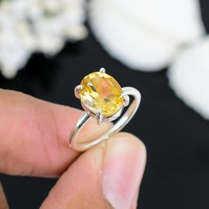 Anillo de Citrino Natural, Plata de Ley 925, Hecho a Mano, Gema Ovalada, Anillo de Boda Minimalista - Product Image 2