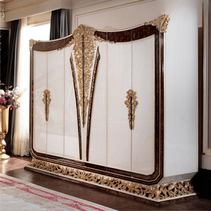 Armoire de luxe classique française écologique et durable à six portes en acajou massif sculpté, couleur brun doré, pour chambre royale ou hôtel - Product Image 6