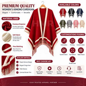 Suéter Poncho Cómodo con Logotipo Personalizado Rojo de la Hermandad HMR, con Borlas Elegantes, 100% Acrílico - Product Image 6