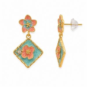 Pendientes de moda para mujeres y niñas, diseño floral rosa y azul antideslustre con piedra simulada, ligeros - Product Image 1