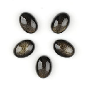 Obsidiana Dorada Natural al por Mayor, Cabujón Calibrado de 10x14mm, Forma Ovalada, Parte Posterior Plana, Gema Suelta para Joyería - Product Image 1