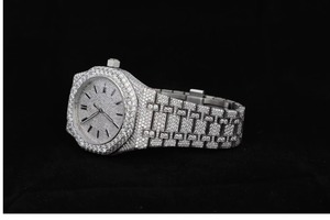 Montre de luxe pour hommes en acier inoxydable, 39mm, lunette en diamant, quartz, date, cristal saphir, fermoir pliant - Product Image 3
