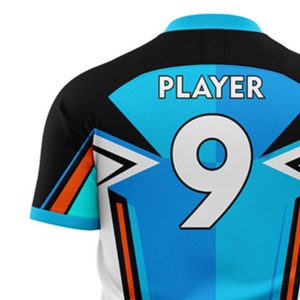 Maillot de football bleu et orange pour homme, col en V, sans manches, imprimé par sublimation, respirant, en polyester, coupe classique, vêtements de sport pour adulte - Product Image 4