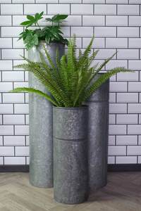 Round Galvanized Metal Planter With Handles Outdoor Garden Pot Classical Style Customized rounded handle garden pots <b>Large</b> size - Product Image 1