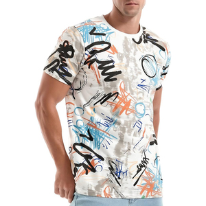 Men's Short Sleeve T-<b>Shirt</b> With Hand-Painted Graffiti Pattern O-Neck Regular Fit Casual Knitted Style - Product Image 2