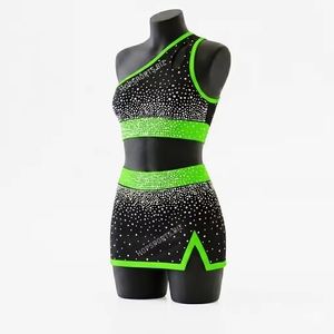 Tenue d'entraînement pour équipe de cheerleading avec strass brillants, nouveau design, haut court et jupe pour studio de danse, uniformes de cheerleading avec strass - Product Image 1
