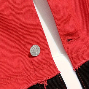 High Quality Wholesale Slim Fit <b>Men's</b> Canvas Denim <b>Jacket</b> with Front Logo Breathable & Eco-Friendly in White Red Black Colors - Product Image 4