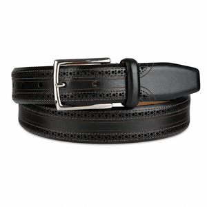 Ceinture Formelle en Cuir Véritable pour Homme avec Boucle en Acier Inoxydable, Écologique, Durable, Motif Floral, Noire, Classique, pour Bureau et Tenues Décontractées - Product Image 1
